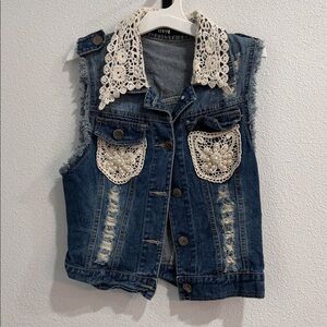 Love Blue Denim Vest with Cream Lace Accents
